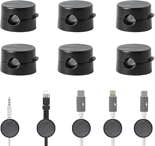 Organizzatore di Clip per Cavi da Tavolo, Supporto per Cavi Rimovibile in 6 Pezzi, Clip per Cavi Rimovibili con Adesivo, Cavi durevoli per USB, Cavi Audio, Nero - Honorern