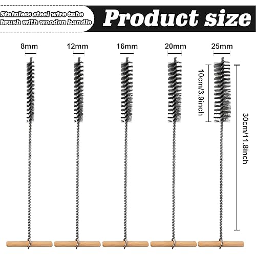 Set di 5 spazzole per foratura, spazzola per la pulizia dei pipe, con foro di perforazione, in acciaio inox, spazzola per tubi in acciaio inox, spazzola metallica cilindrica per trapani a percussione - Honorern