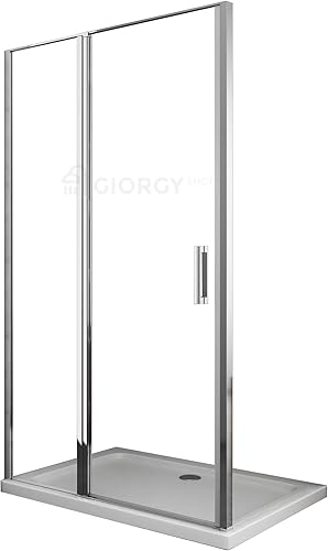 PORTA PER DOCCIA VETRO 6 MM ANTI CALCARE FISSO IN LINEA + VETRO BATTENTE PER NICCHIA REGOLABILE PROFILO CROMO (97,5-100,5 H.190) - Honorern