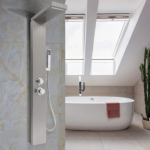 Pannello Doccia a Colonna, Idromassaggio Doccia a Cascata in Acciaio Inossidabile, con Soffione a Pioggia Doccetta (Colore Primario) - Honorern