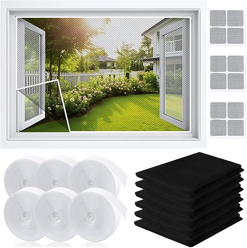 6 Pezzi Zanzariere per Finestre 150x130cm, Rete Zanzariera Adesiva Ritagliabile con 6 Rotolo di Nastro Autoadesivo, Mosquito Net Window (Bianco) - Honorern