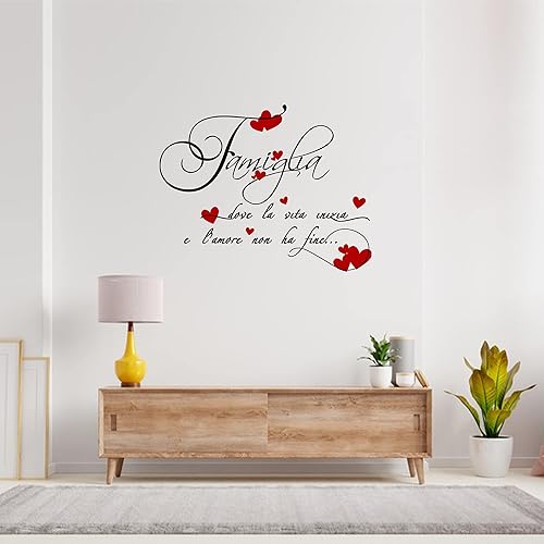 Adesivi Murali Da Parete 80x60cm, Scritte Adesive Italiane, Adesivo Pareti Camera Da Letto Cucina Soggiorno, Famiglia dove la vita inizia e dove l'amore non ha fine, (Nero e Rosso) - Honorern