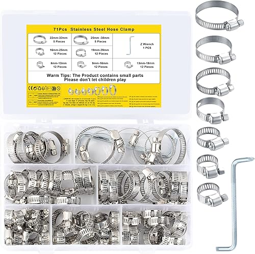 Morsetto regolabile per tubo clip, morsetti in acciaio inox, morsetti per tubo per auto, piscina, 71 pezzi/8-38 mm - Honorern