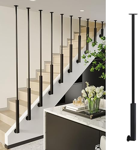 Ringhiera Per Scale Balaustre per scale personalizzabili in ferro nero per interni, Moderno ponte balaustre per case decorativo, Oro/bianco Colonna a balaustro per mansarda/corridoio(Black,0.6m/23.6in - Honorern