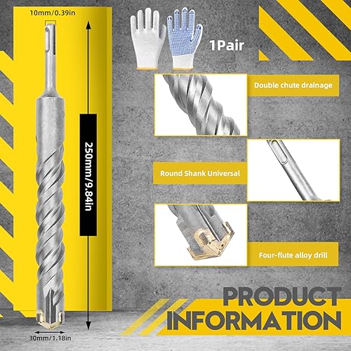 Punta per trapano SDS Plus, SDS Max 30 mm x 260 mm, Sds Plus, trapano per calcestruzzo, pietra naturale, muro di mattoni, confezionata in una pratica scatola girevole (1) - Honorern