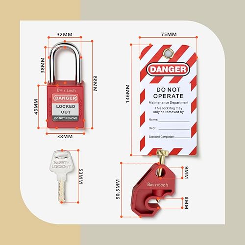 set di lucchetti di sicurezza da 2 pezzi 38MM con chiave, rosso, con moschettone in acciaio e piastra di sicurezza Loto Tag - Honorern