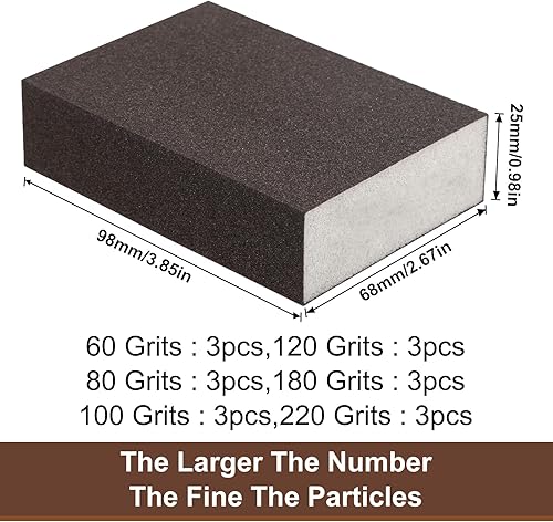 Spugna abrasiva per legno, 18 pezzi, 60/80/100/120/180/220, blocco abrasivo grosso e fine, per legno, levigatura a umido e asciutto, per la lavorazione del legno, sbavatura, levigatura domestica, - Honorern