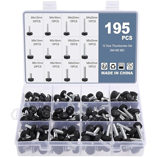 195 Pz Viti a Testa Zigrinata M4 M5 M6, Viti a Testa Zigrinata Filettate, Zincato Pomello a Testa Zigrinata, Viti a macchina - Honorern