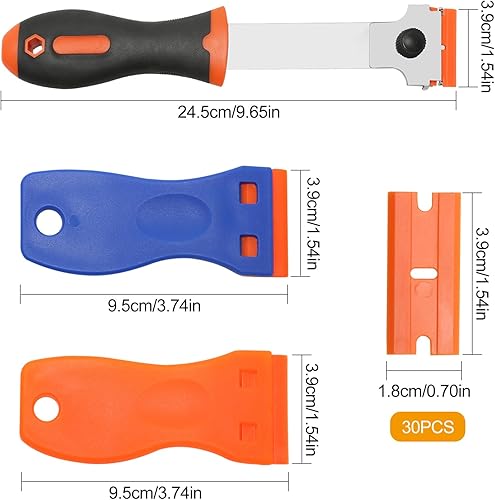 Rimuovi Silicone, 3 Pezzi Raschietto Vetro Con 30 Lame in Plastica Sostituibili, Spatole per Silicone Per Rimuovere Etichette, Vetrofanie, Vernice - Honorern