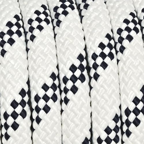 001038931 Treccia mare multiuso giardino e fai da te, stabilizzato ai raggi U.V. resistente a intemperie e agenti atmosferici, 16 mm, 75 mt, colore bianco con spia blu - Honorern