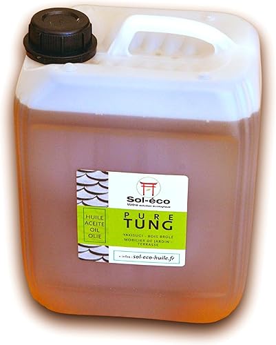 (Sol-éco) Pure Tung Oil | Protezione e manutenzione del legno per interni ed esterni | Contatto con gli alimenti | Mobili da giardino, piani di lavoro, terrazze, cucine, taglieri, teak, parquet 5L - Honorern