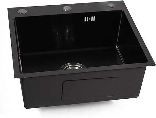 Lavello da cucina in acciaio inox, rettangolare, con foro per rubinetto, 50 x 45 cm, con dispenser per sapone, sifone - Honorern