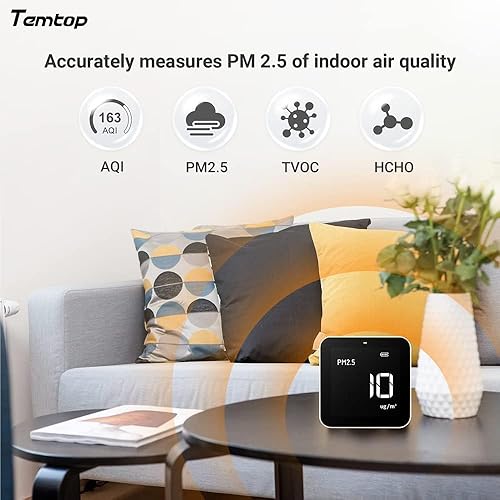 M10 Monitorare Rivelatore di Qualità dell'aria per PM2.5/HCHO/TVOC/AQI, Monitor Intelligente Portatile, Batteria Ricaricabile - Honorern