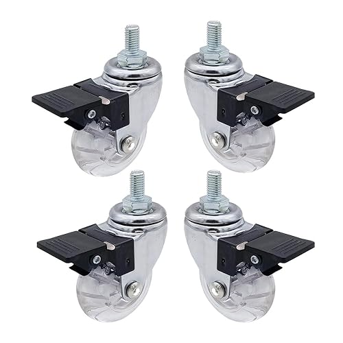 4 ruote girevoli, con perni filettati M8 x 15 e cuscinetti a sfera, con freno, per mobili, tavolo, carrello, borsa per attrezzi per trasporto industriale e logistica - Honorern