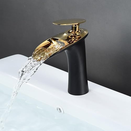 Bagno Lavandino Centro Set Singolo Maniglia Ottone Lavabo Miscelatore Rubinetti con Maniglia Oro Lucida, Pittura Nero GT7852BG - Honorern