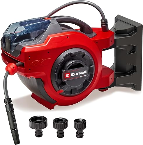 Einhell tamburo avvolgitubo a batteria GE-HR 18/30 Li-Solo (18 V, avvolgitubo automatico, orientabile fino a 180°, supporto a parete, tubo e irroratore, manichetta da 30 m, senza batteria) - Honorern