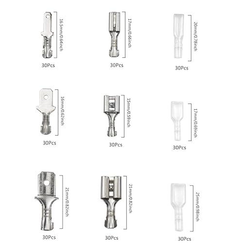 270 Pcs Maschio Femmina Terminale a Crimpare, 2.8mm 4.8mm 6.3mm Crimpare Morsettiera, Connettori Elettrici Capicorda con Kit Manicotto Isolante, Spada Connettore per Elettrici Cavi Crimpatura - Honorern