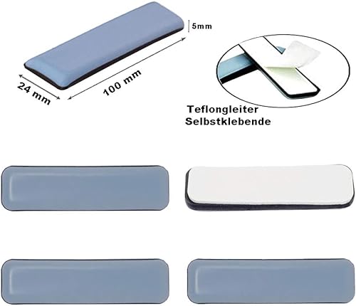 Goodway 4 feltrini per mobili di alta qualità, rettangolari, 24 x 100 mm, autoadesivi, protezioni per pavimenti, feltrini in PTFE, feltrini in teflon - Honorern
