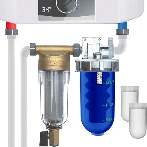 KIT SALVA SCALDABAGNO FD444 FERDOM. 2 In 1. Prefiltro Spin-Down. Maglia in Acciaio Inox 40-60 μm (FD244)+ Dosatore Proporzionali Di Polifosfati-Anticalcare e Anticorrosione, Extra Cartucce(FD406). - Honorern