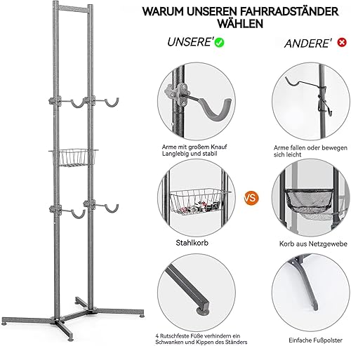 CXWXC Supporto per 2 biciclette,portabici da terra, portata fino a 50 kg/110 pound per bicicletta, per interni ed esterni - Honorern