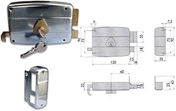 CISA - Serratura per Porte in Ferro da Applicare 15042160295 - Serratura Cancello Esterno in Acciaio Verniciato Grigio con Cilindro e Tirante nichelati - Entrata 60 - Mano Sinistra - Honorern