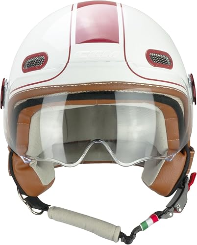 CGM Casco open face, 191V PIX VINTAGE Bianco Bordeaux sagomata , XS (54cm) - Honorern