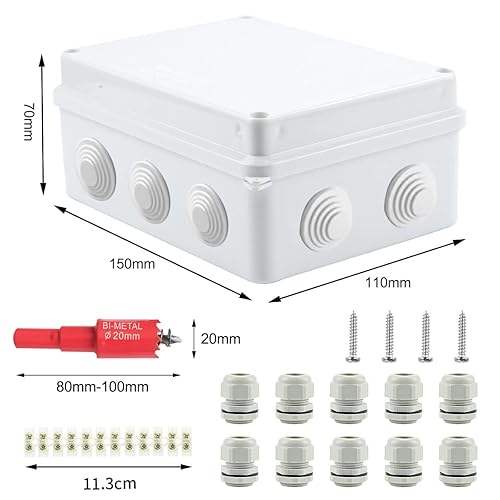 Scatola Derivazione Esterna, IP65 Scatola Elettrica da Esterno, con Morsettiere, Viti, ABS Stagna Cassetta Di Derivazione, per Progetti di Automazione, Garage - Honorern