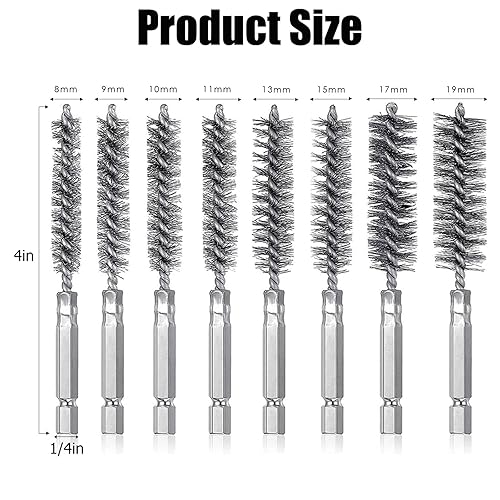 8 Pezzi Spazzola Cilindrica con Filo D'acciaio, Spazzola Metallica per Trapano, Spazzola per Fori in Acciaio Inossidabile, Spazzola in Acciaio Anti Ruggine, Spazzole Metalliche per Trapano - Honorern