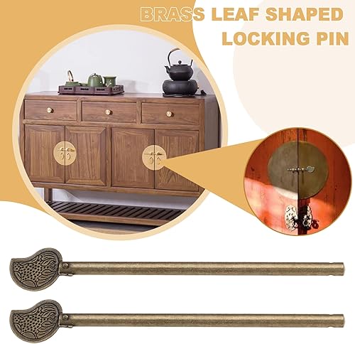 eMagTech 2 perni di bloccaggio in bronzo retrò, stile cinese, a forma di foglia, per armadietti, porte, cassetti, porte, armadi, scarpiere (11 mm) - Honorern