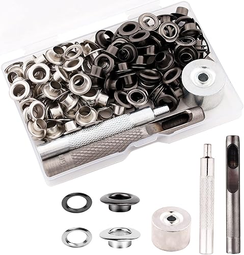 Set di occhielli in acciaio inox, 1/4 pollici, set di 113 occhielli, occhielli con base, strumento a punta per teli, teloni, coperture per barche - Honorern