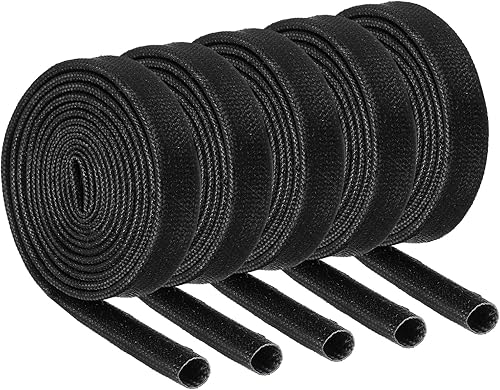 5pz Guaina Intrecciata Isolante per Cavi, 3.3Ft-1/4' ID Nero, Guaina Fibre Vetro Rivestita Silicone Alta Temperatura per Avvolgicavo, Tubazioni Automobilistiche Protezione - Honorern
