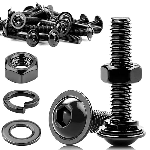 20 viti a testa bombata M5 x 40, viti a testa bombata M5, viti nere con dadi, viti a testa piatta M5, in acciaio inox A2 V2A, viti in acciaio inox a esagono incassato dadi, rondelle - Honorern