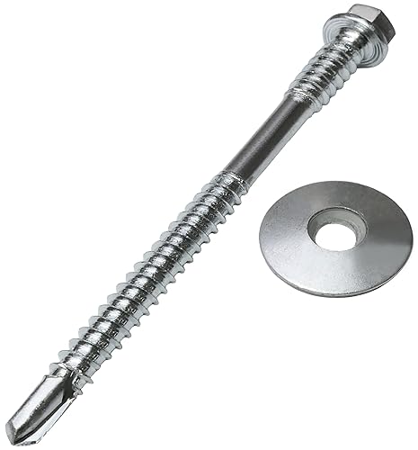 C59041 - Set di 10 viti autoperforanti doppia filettatura grande passo Ø5.5x6x165mm di pannelli sandwich + rondella di tenuta EPDM Ø19mm - testa esagonale 8mm - DIN 7504K - acciaio carbonio - Honorern