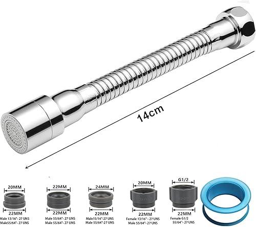 Prolunga Rubinetto Cucina con 2 Modalità 14cm, Doccetta per Lavandino Cucina,Rompigetto Rubinetto Cucina 360° Gradi,Areatore Rubinetto Cucina Con Risparmio Idrico E Filtro - Honorern