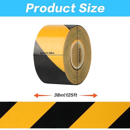 Nastro Segnaletico, Nastro Adesivo Segnaletico, 50 mm x 38 m Nastro di Avvertimento di Pericolo Giallo e Nero, Nastro di Sicurezza Adesivo per Pavimenti e Segnalazione di Pericolo - Honorern
