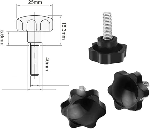 Manopola di serraggio M6 x 40 mm, 12 pezzi di serraggio a forma di stella, testa in plastica, viti a orecchie, regolazione di viti di serraggio per macchinari, industrie, attrezzature, nero - Honorern