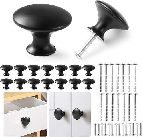 FISKUNYU Pomelli per Mobili 14 Pezzi - Pomelli Vintage Neri per Cassetti e Ante, Maniglie Rotonde da 30 mm per Mobili Cucina, Armadi, Comò, con Viti Incluse - Honorern
