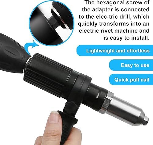 Adattatore per pistola per rivetti elettrico Adattatore per trapano rivettatore Strumento per dadi per inserti rivetti con testa del rivetto di diametro 2,4/3,2/4,0/4,8 mm - Honorern