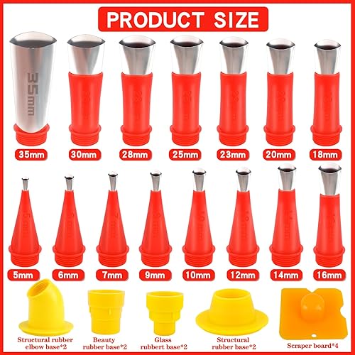 Kit di Beccuccio Silicone, 27PCS Pistole di Silicone Attrezzi per Calafataggio Ugello, Kit Universale Integrato in Gomma, Riutilizzabile Beccucci Silicone per Calafataggio per Lavabo da Cucina - Honorern