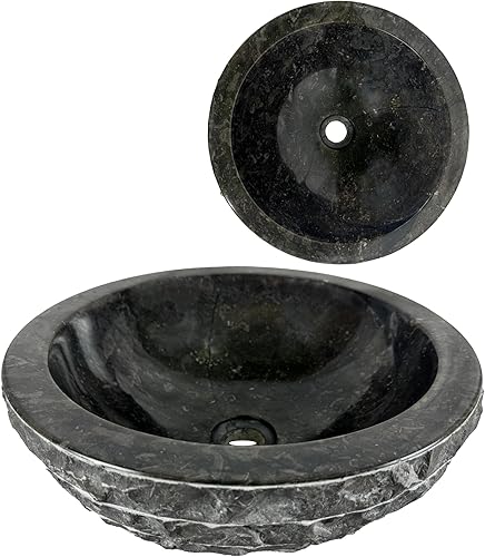 Lavandino Rotondo - Lavello - Lavabo Arredo Bagno Sanitari - 40x40x15 cm - in Marmo - Pietra naturale - Lucido - Solido e robusto (Crema) - Honorern