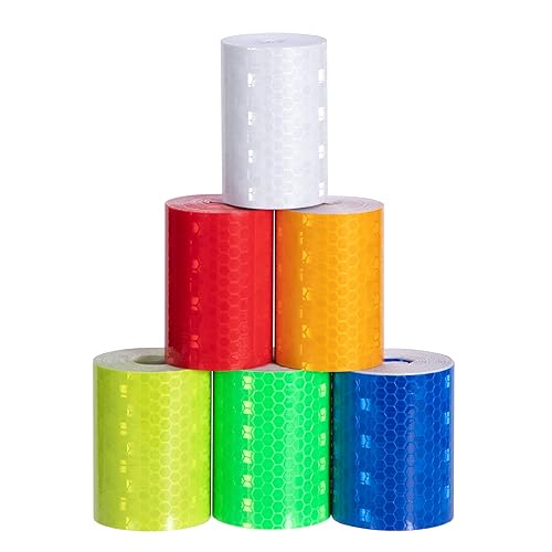 Nastro Riflettente Ad Alta Visibilità Sicurezza Notturna Nastro Segnaletico Strisce Catarifrangenti Adesive Impermeabile Ideale per Bici, Casco, Zaino 6 Rotoli - Honorern