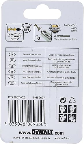 DEWALT DT7390T-QZ Inserti per Avvitatore a Impulsi Impact Torsion Extreme, Attacco 1/4', 50 mm PZ1, Confezione da 5 Pezzi - Honorern