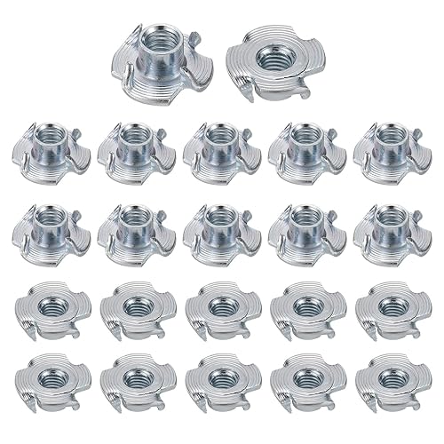 sourcing map Dadi a T M5 x 12 mm, 4 denti, 1,4 x 1,2 cm, completamente filettati, in acciaio al carbonio, inserti per legno, supporti per arrampicata, mobili, mobili, 50 pezzi - Honorern