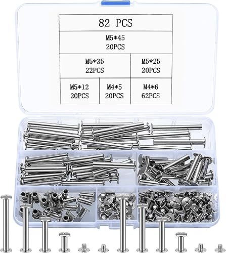 82 Pz Vite di Rilegatura Rivetti, M5 Viti Chicago, Vite Rivetti di Rilegatura, Viti per Rilegatura a Testa Piatta Croce, Vite a Tonda per Libri Artigianali in Pelle Cintura, 12/25/35/45 mm - Honorern