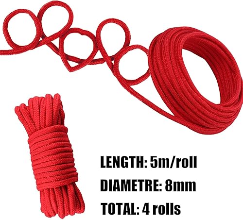 4PCS 5 Metri di Corda in Morbido Cotone attorcigliato, Corda per Legare con Nodo in Cotone Spesso Multifunzionale Intrecciato, 8 mm di Diametro spago Forte Intrecciato, 4 Rosso - Honorern
