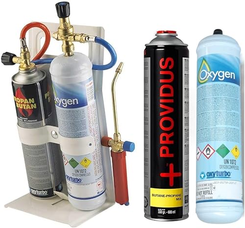 Kit cannello saldatura Oxyturbo Turbo set 30 + 1 Bombola ossigeno per saldatura da 930 ml 110 bar attacco M12X1RH-IT+ 1 Cartuccia per cannello propano/butano 30/70% da 330 gr - Honorern