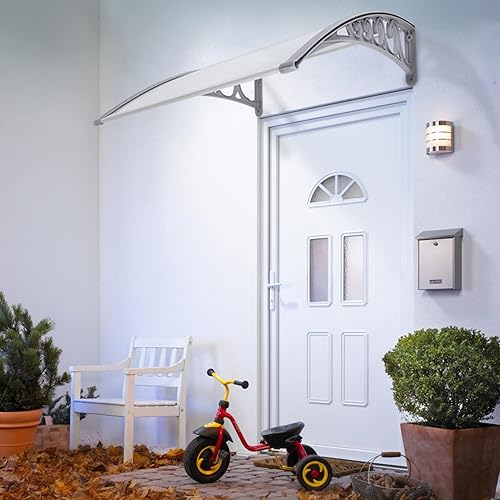 Pensilina Tettoia per Porta d'Ingresso,Pensilina Modulabile Tettoia per Porta o Finestra con Protezione UV Copertura in Policarbonato Parapioggia,60*100 cm (bianco) - Honorern
