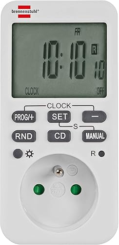 Brennenstuhl Comfort-Line - Programmatore settimanale bianco (presa programmabile digitale, timer settimanale per interni, conto alla rovescia, lettura casuale) - Honorern