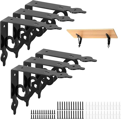 6 Pezzi L-forma Staffe per Mensole, Supporto per Mensola Galleggiante 14x11 cm, Staffa Mensola in Metallo Nero con Viti - Honorern