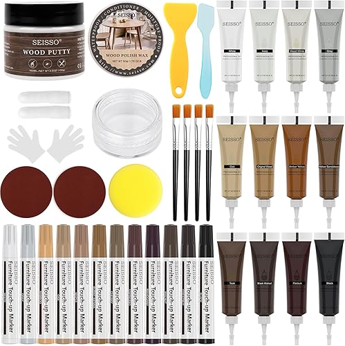 Kit Riparazione Mobili Legno, Pennarello Ritocco Legno, Stucco per Legno, 39 Accessori, Per Riparare i Graffi sui Mobili in Legno, Pavimenti, Armadietti, Piano di Lavoro e Porta - Honorern